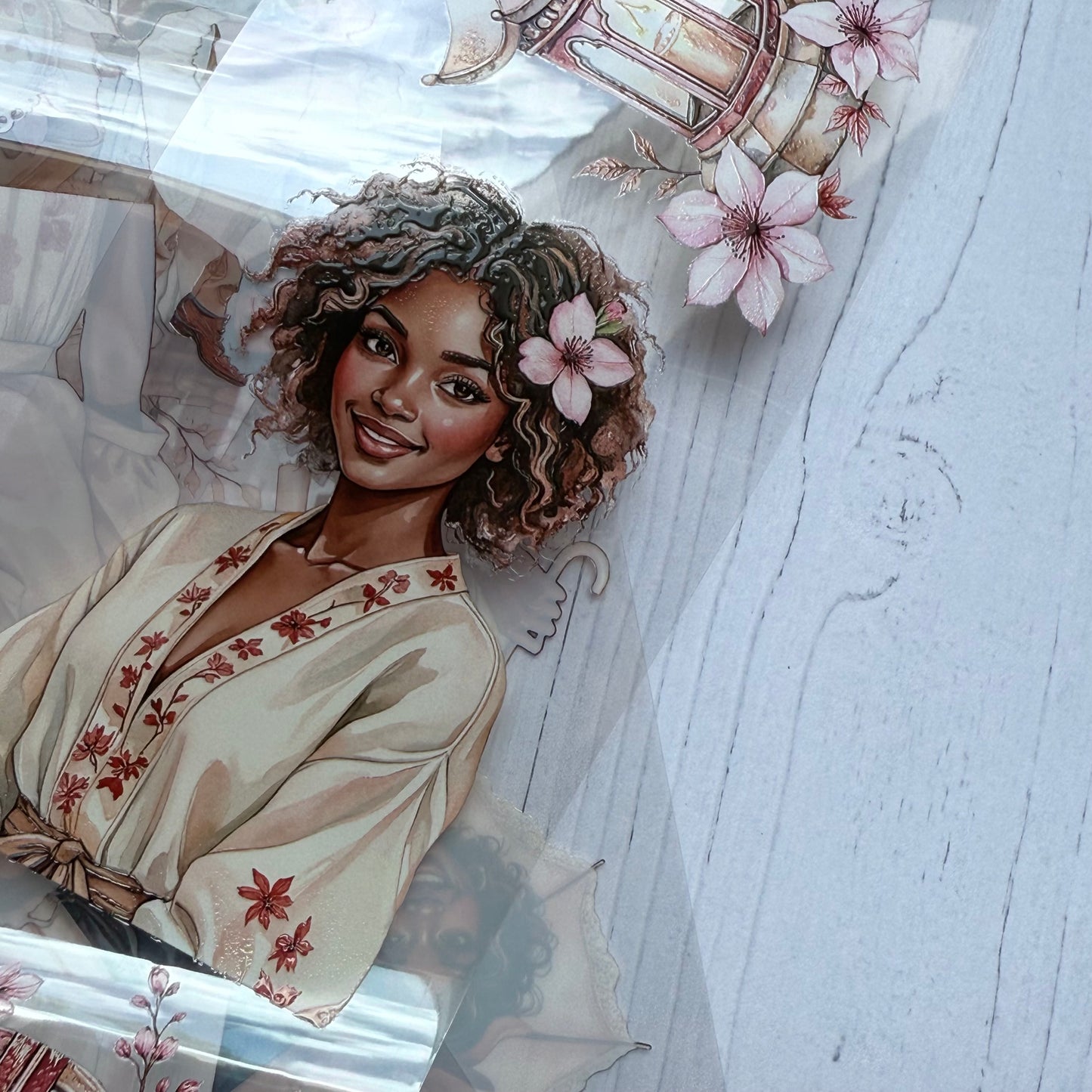 PET 3D raised Cherry Blossom and Sea you soon tape,one roll fashion, junk journal, scrapbooking,bullet journal, card making.