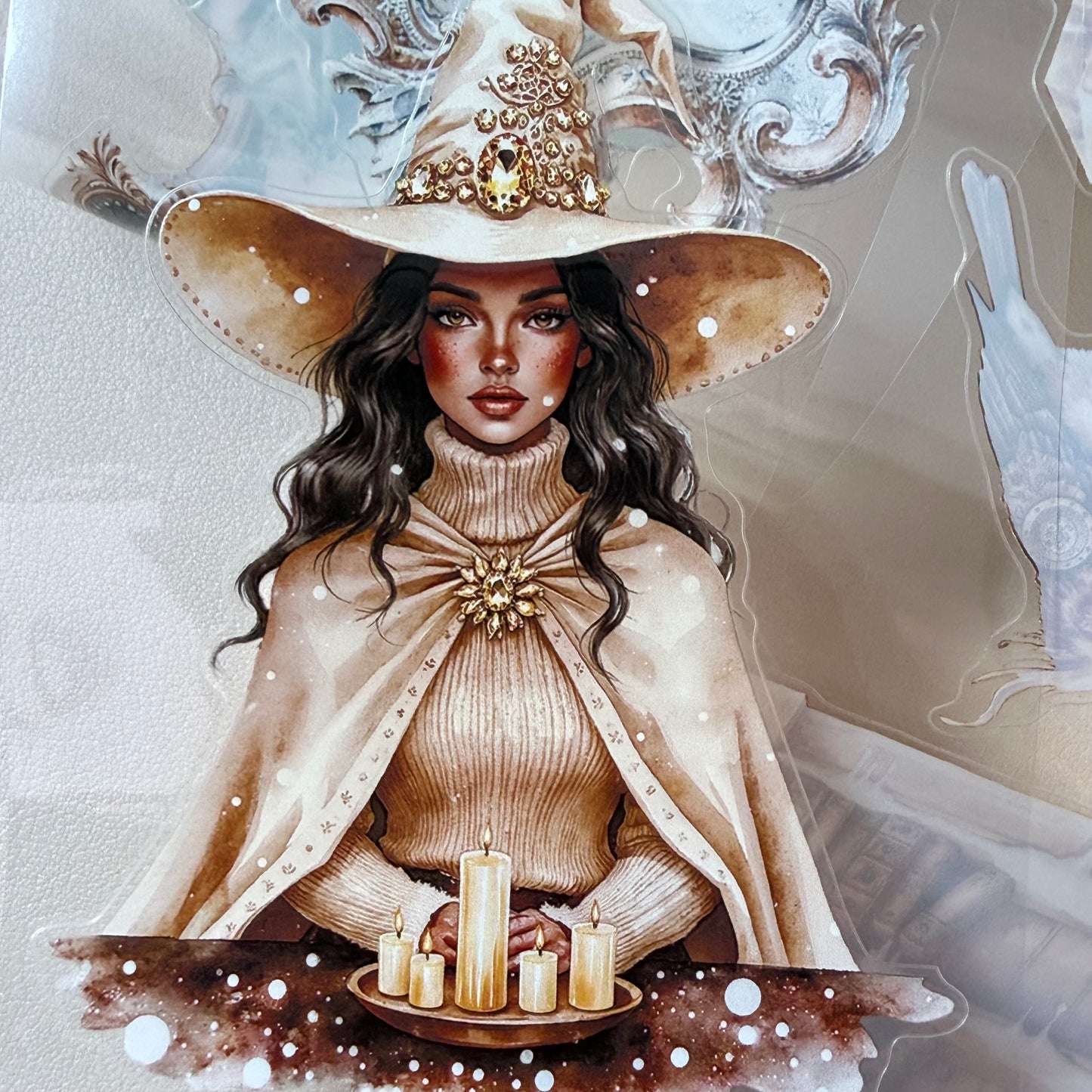 KISSCUT  Winter Elven Couture and Topaz Winter Witch PET 3D raised tape,one roll fashion, junk journal, scrapbooking,bullet journal, card making.