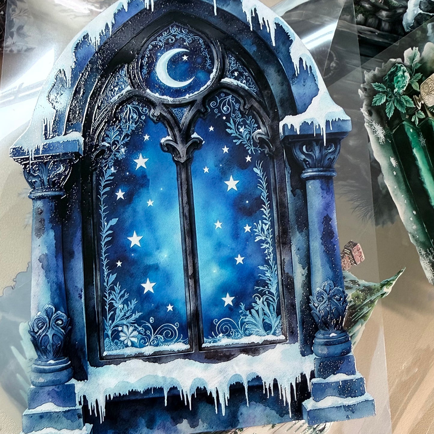 PET 3D raised Frosterd witch landscape 2 tape,one roll fashion, junk journal, scrapbooking,bullet journal, card making.