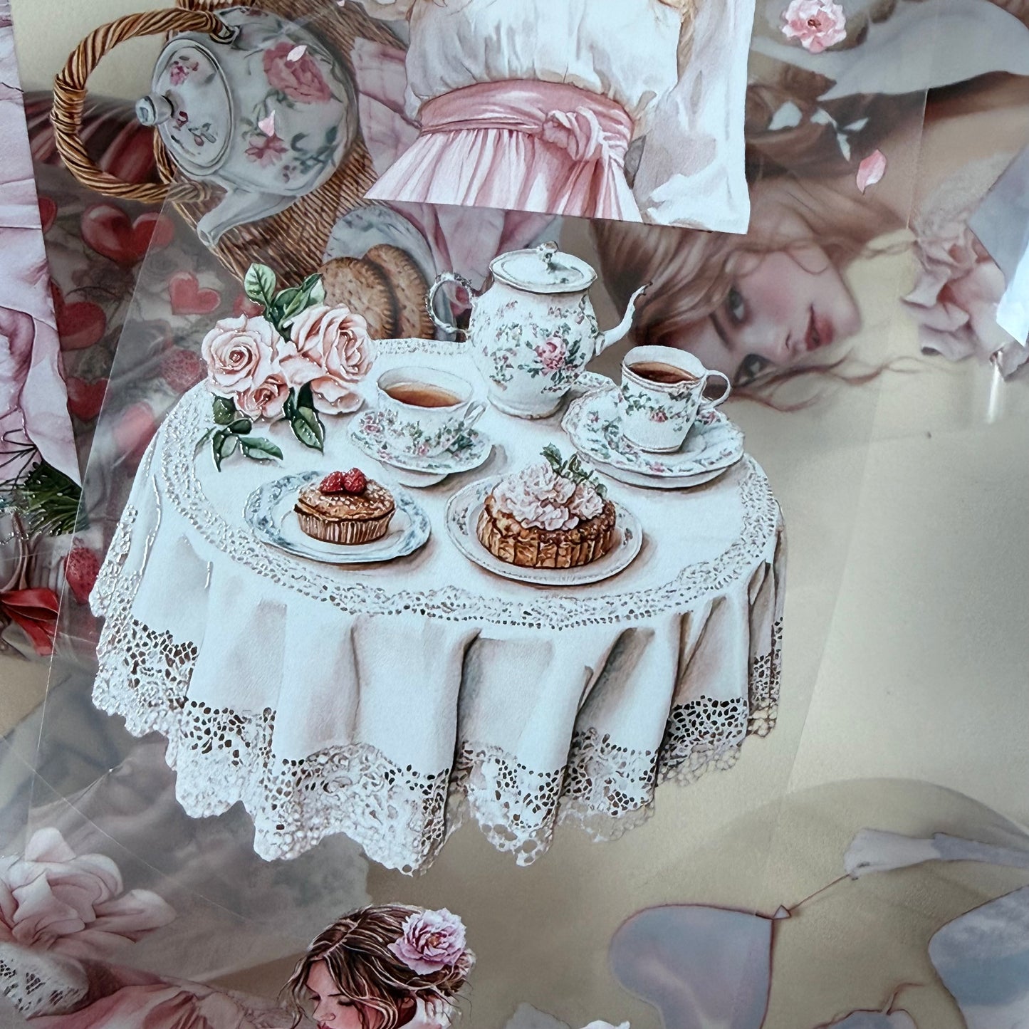Heart to Heart and Romantic Spring PET 3D raised tape,one roll fashion, junk journal, scrapbooking,bullet journal, card making.