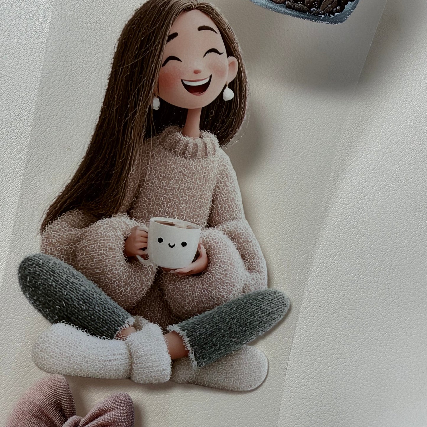 PET 3D raised Cozy Winter and Whimsical Fluffy Coffee tape,one roll fashion, junk journal, scrapbooking,bullet journal, card making.