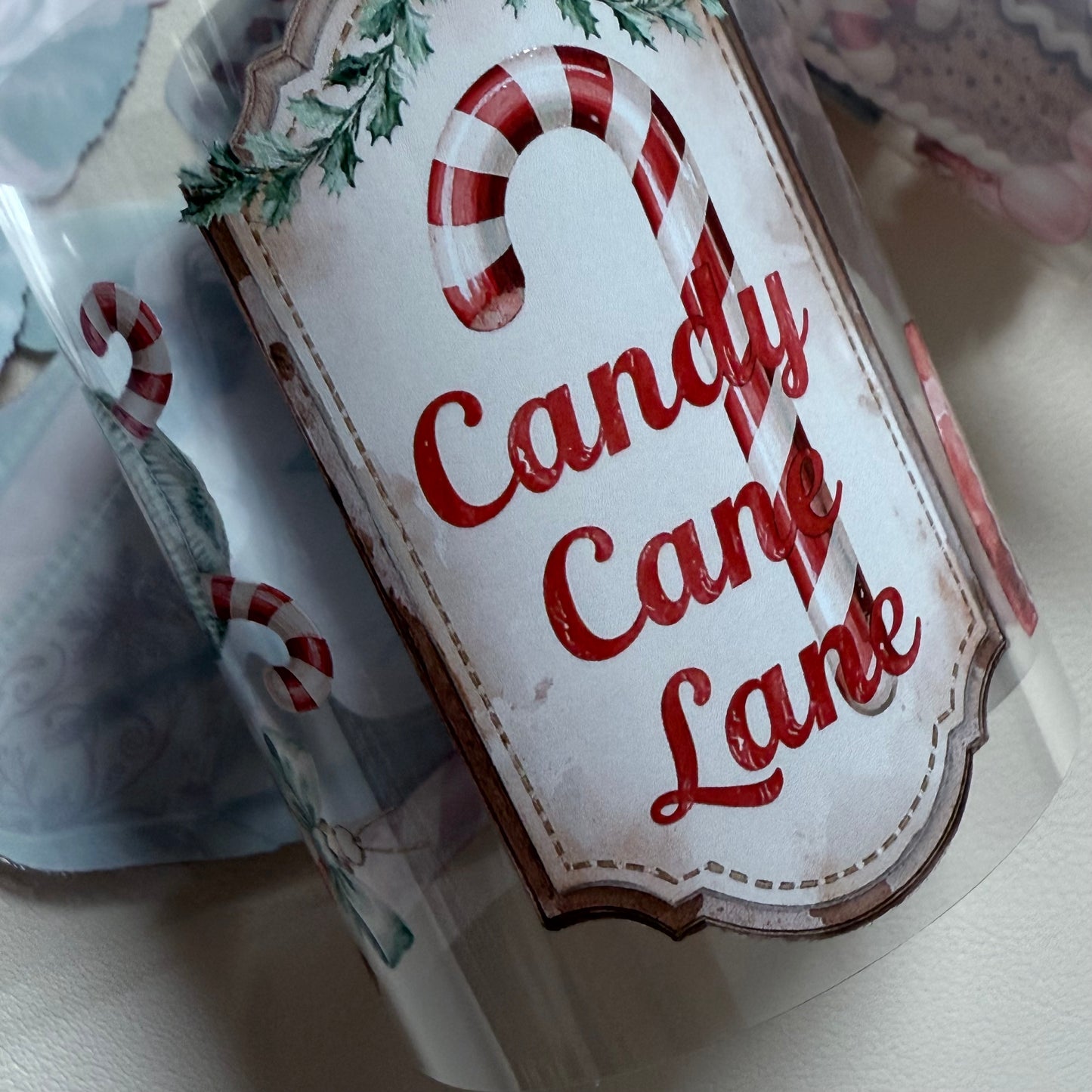 PET 3D raised Candy Cane Lane2 and Holiday Dreams tape,one roll fashion, junk journal, scrapbooking,bullet journal, card making.