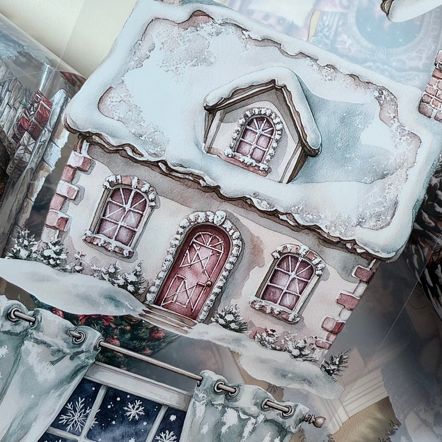 PET 3D raised Winter Landscape tape,one roll fashion, junk journal, scrapbooking,bullet journal, card making.