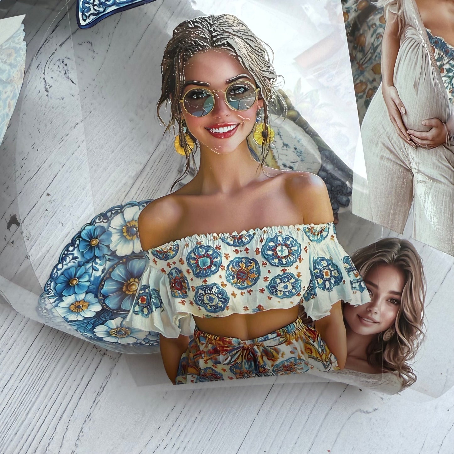 PET 3D raised Becoming Mom and Santorini2 tape,one roll fashion, junk journal, scrapbooking,bullet journal, card making.