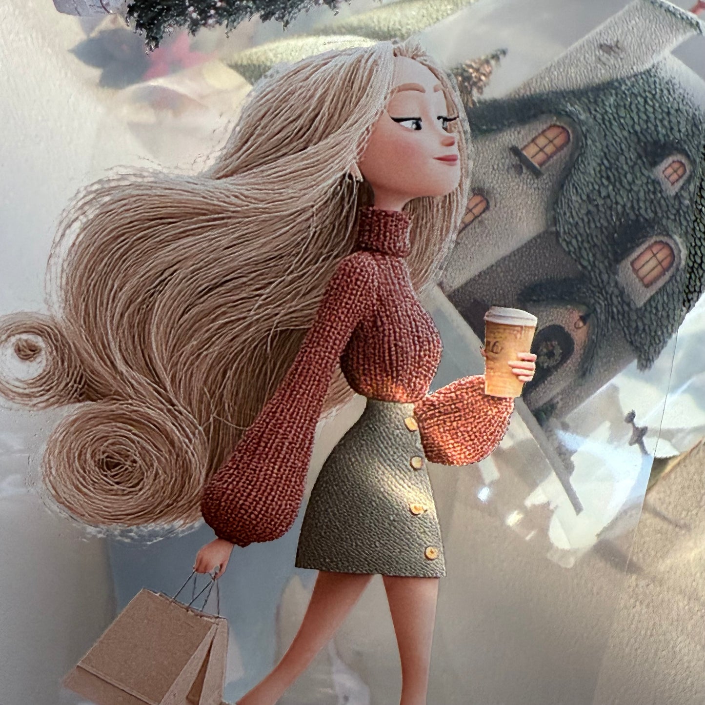 PET 3D raised Whimsical City  and Green winter tape,one roll fashion, junk journal, scrapbooking,bullet journal, card making.