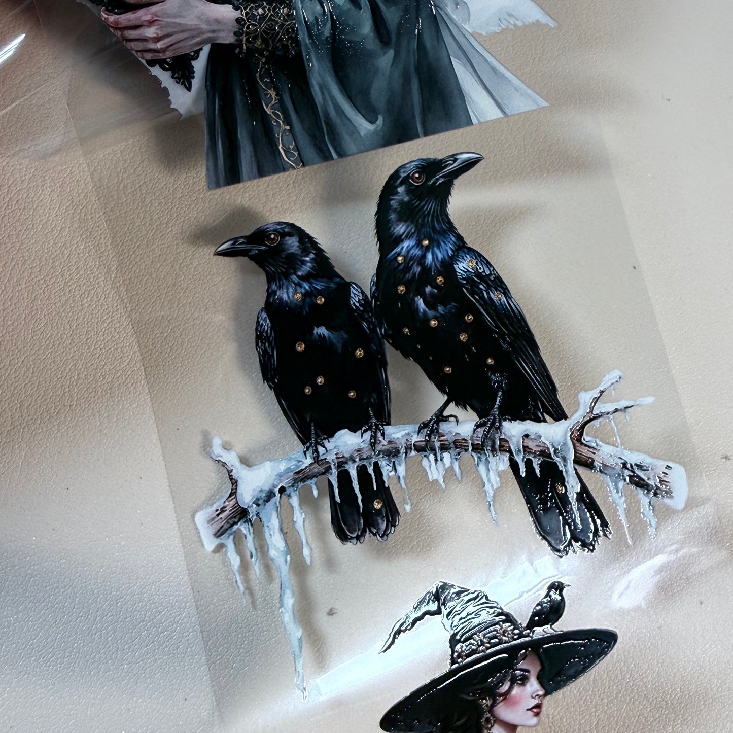 Emerald Winter Witch and Obsidian Winter Witch  PET 3D raised tape,one roll fashion, junk journal, scrapbooking,bullet journal, card making.