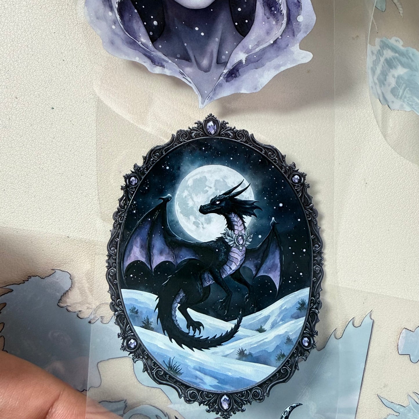 Runestone Winter Wyrms and Moonshadow Night Dragons PET 3D raised tape,one roll fashion, junk journal, scrapbooking,bullet journal, card making.