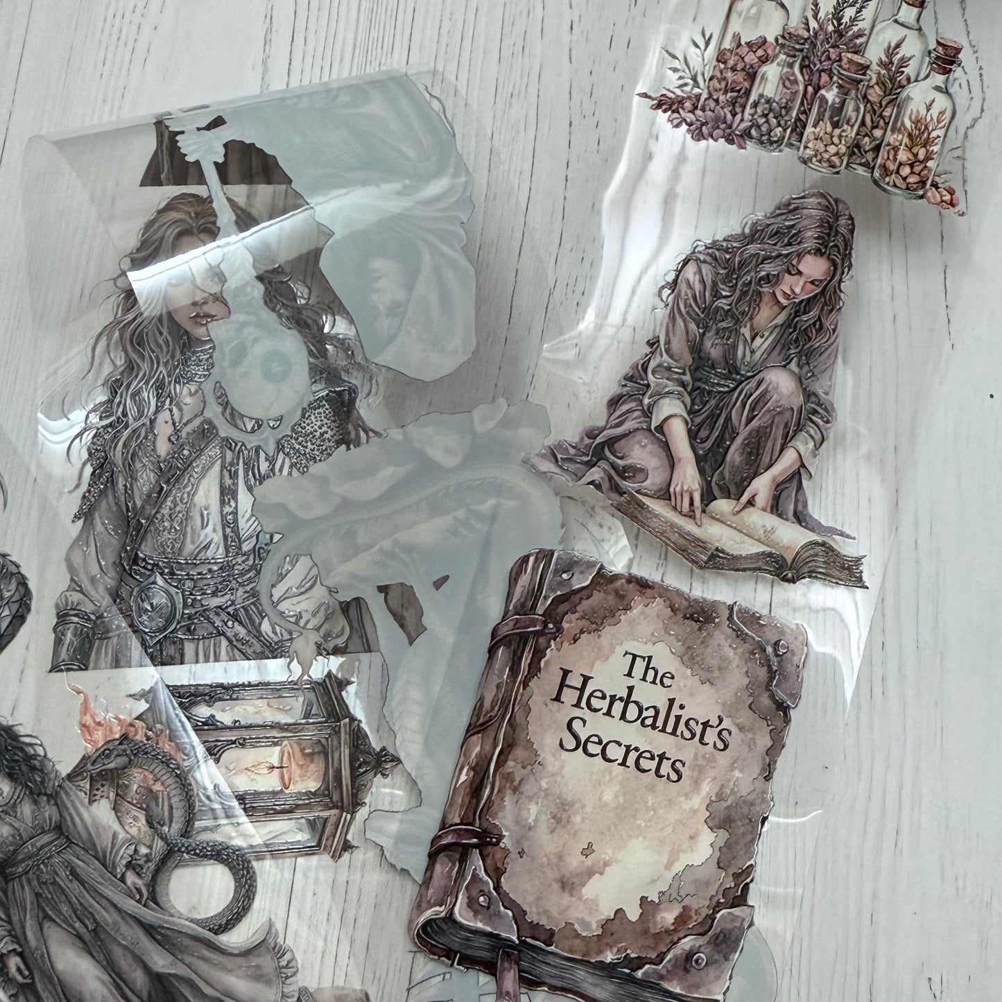 PET 3D raised Apothecary Essence and Grey Dragon Witch tape,one roll fashion, junk journal, scrapbooking,bullet journal, card making.