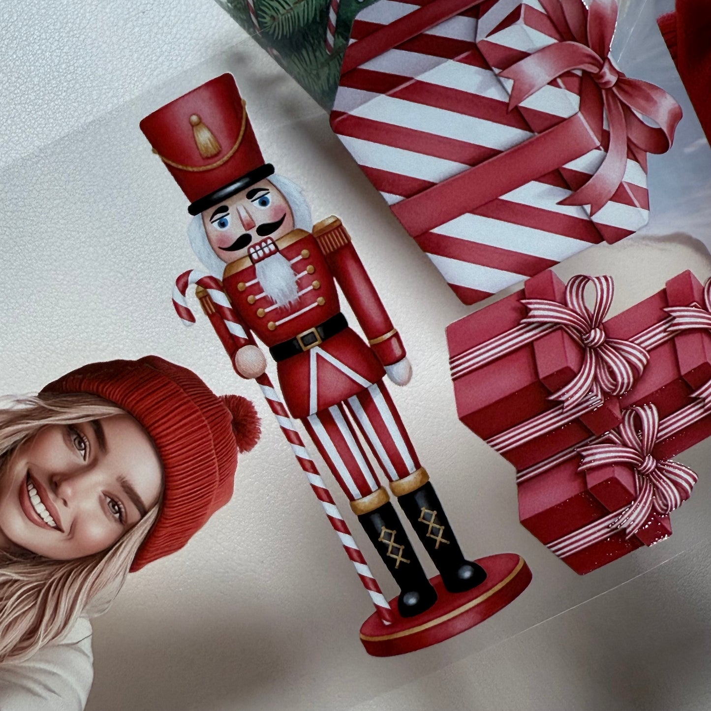 PET 3D raised Silver New Year and Candy Cane Lane tape,one roll fashion, junk journal, scrapbooking,bullet journal, card making.