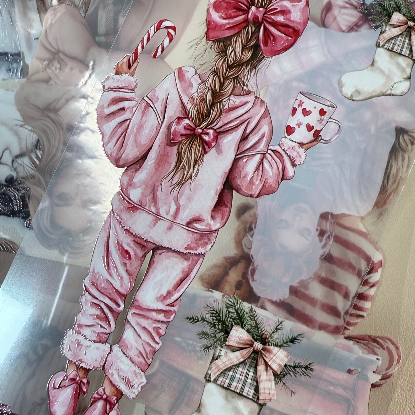 PET 3D raised Winter Wonderland and Blush Christmas tape,one roll fashion, junk journal, scrapbooking,bullet journal, card making.