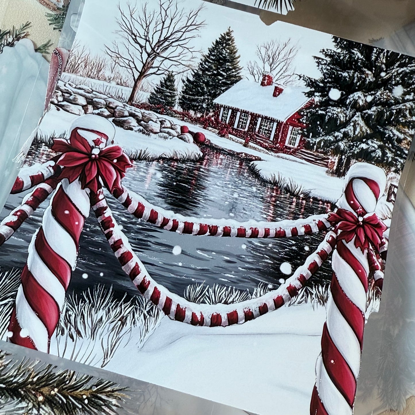 PET 3D raised Winter Landscape tape,one roll fashion, junk journal, scrapbooking,bullet journal, card making.