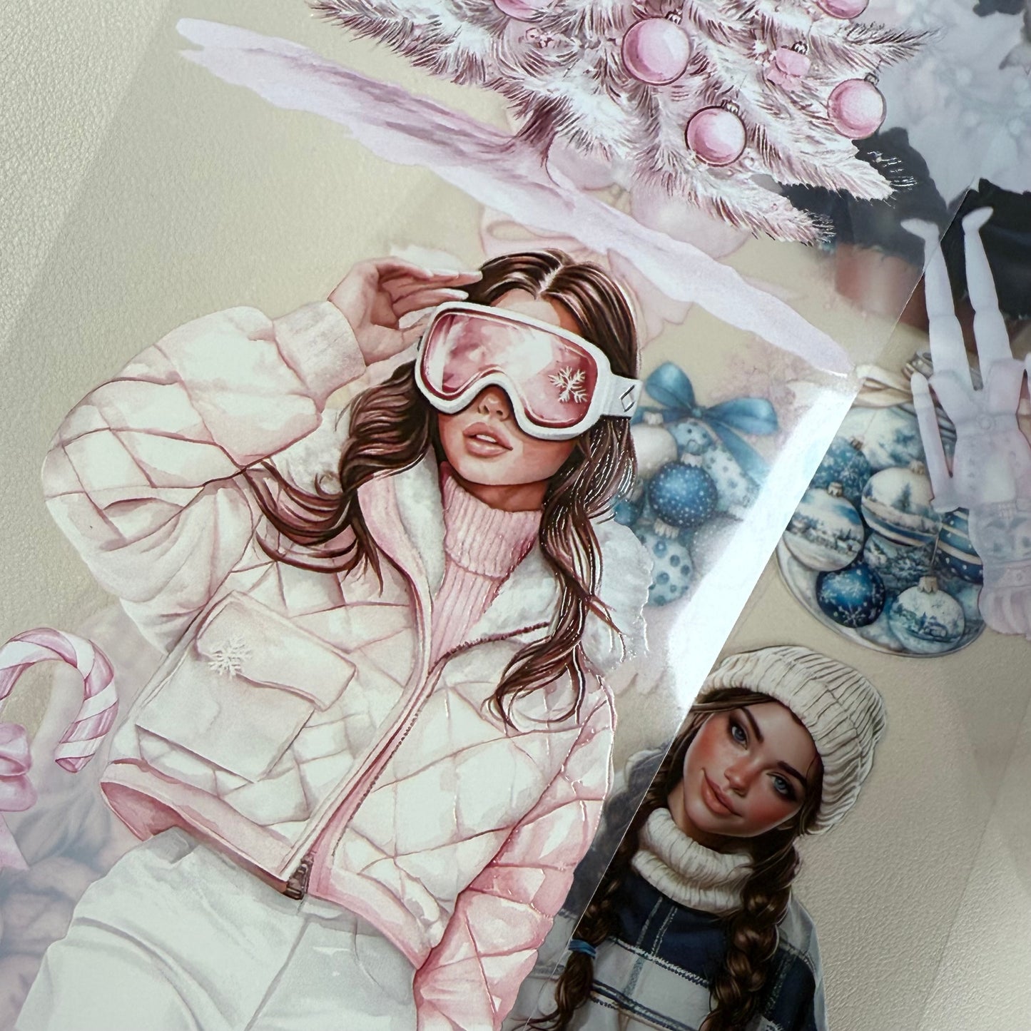 PET 3D raised Pink Glamour and Winter Stroll tape,one roll fashion, junk journal, scrapbooking,bullet journal, card making.