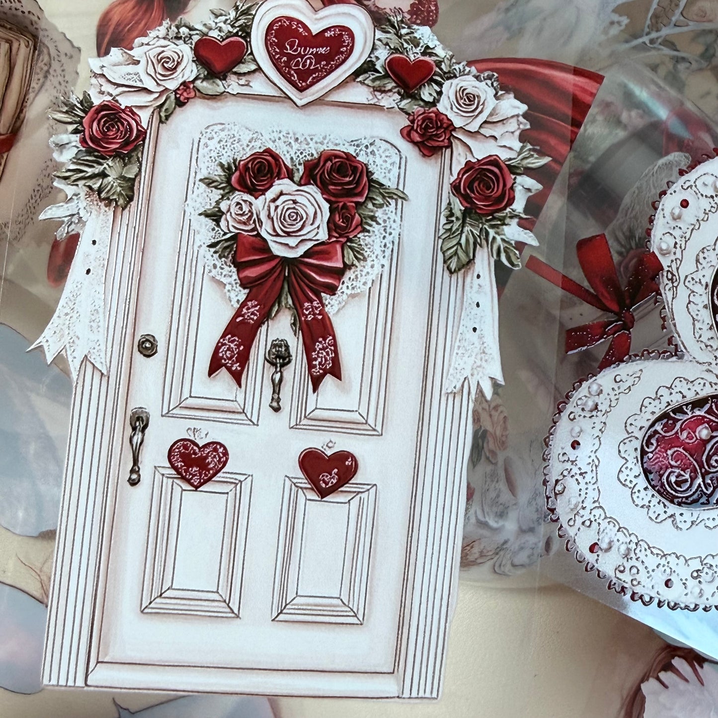 Heart to Heart and Romantic Spring PET 3D raised tape,one roll fashion, junk journal, scrapbooking,bullet journal, card making.