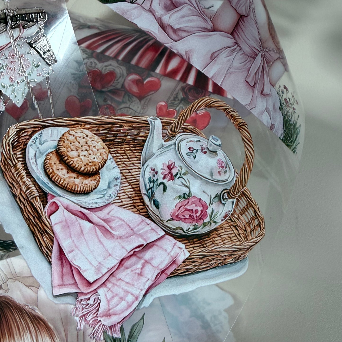 Heart to Heart and Romantic Spring PET 3D raised tape,one roll fashion, junk journal, scrapbooking,bullet journal, card making.
