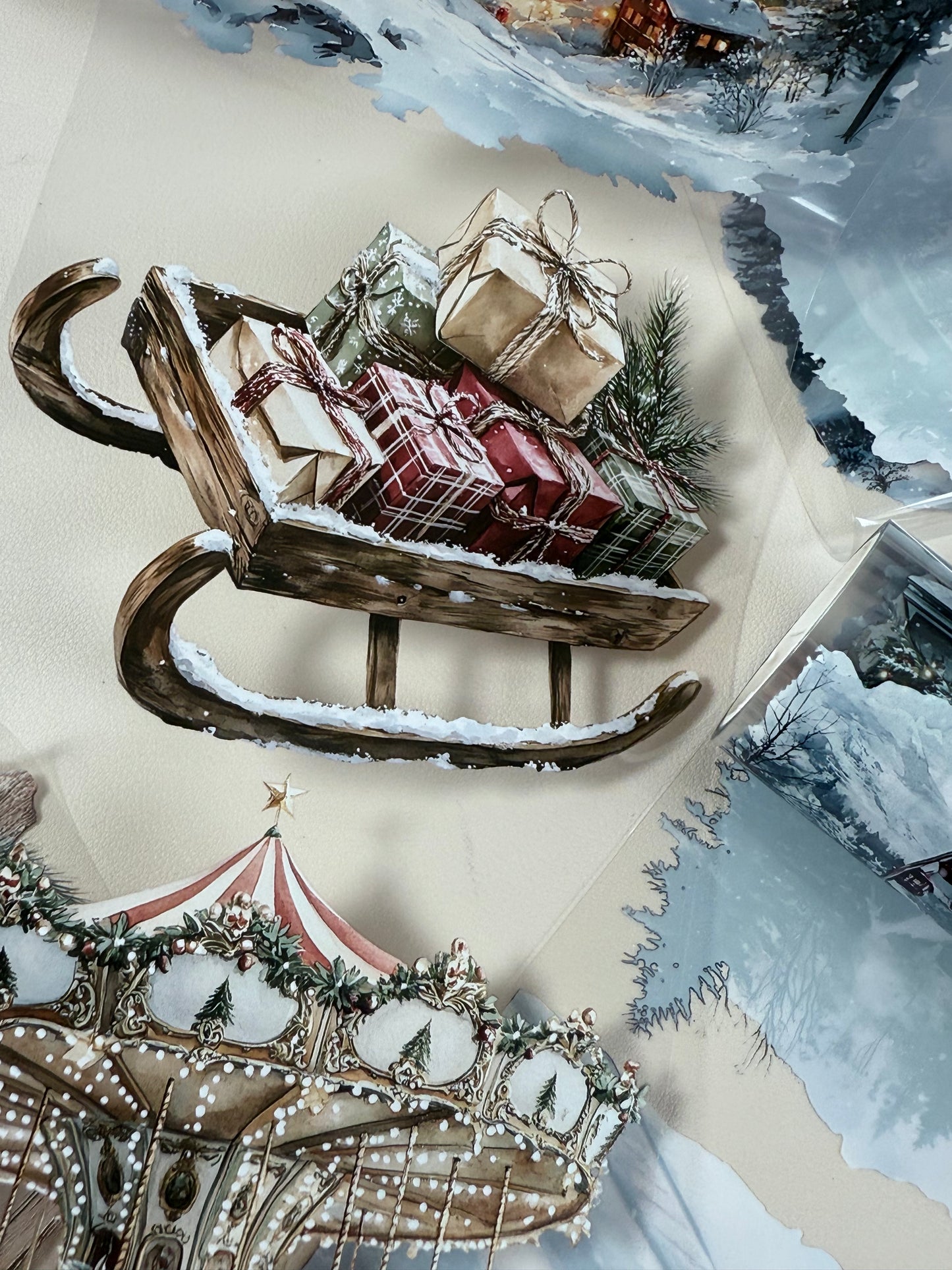 PET 3D raised Winter Landscape4 tape,one roll fashion, junk journal, scrapbooking,bullet journal, card making.