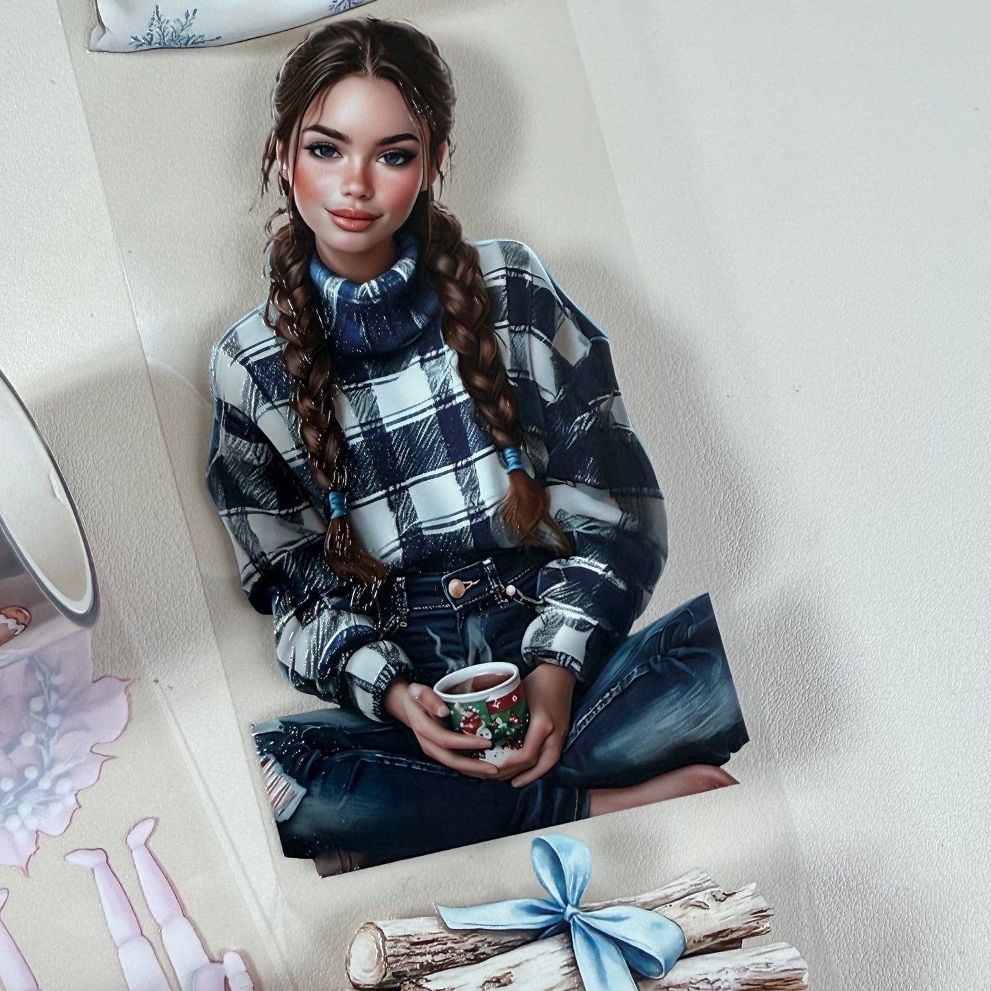 PET 3D raised Pink Glamour and Winter Stroll tape,one roll fashion, junk journal, scrapbooking,bullet journal, card making.