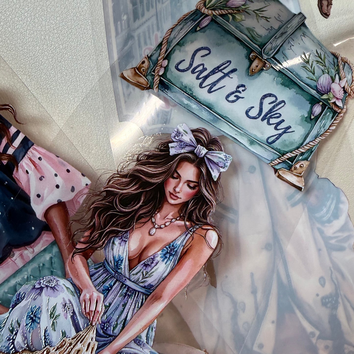 Azure Raffia Reverie and Rainkissed Spring Street PET 3D raised tape,one roll fashion, junk journal, scrapbooking,bullet journal, card making.