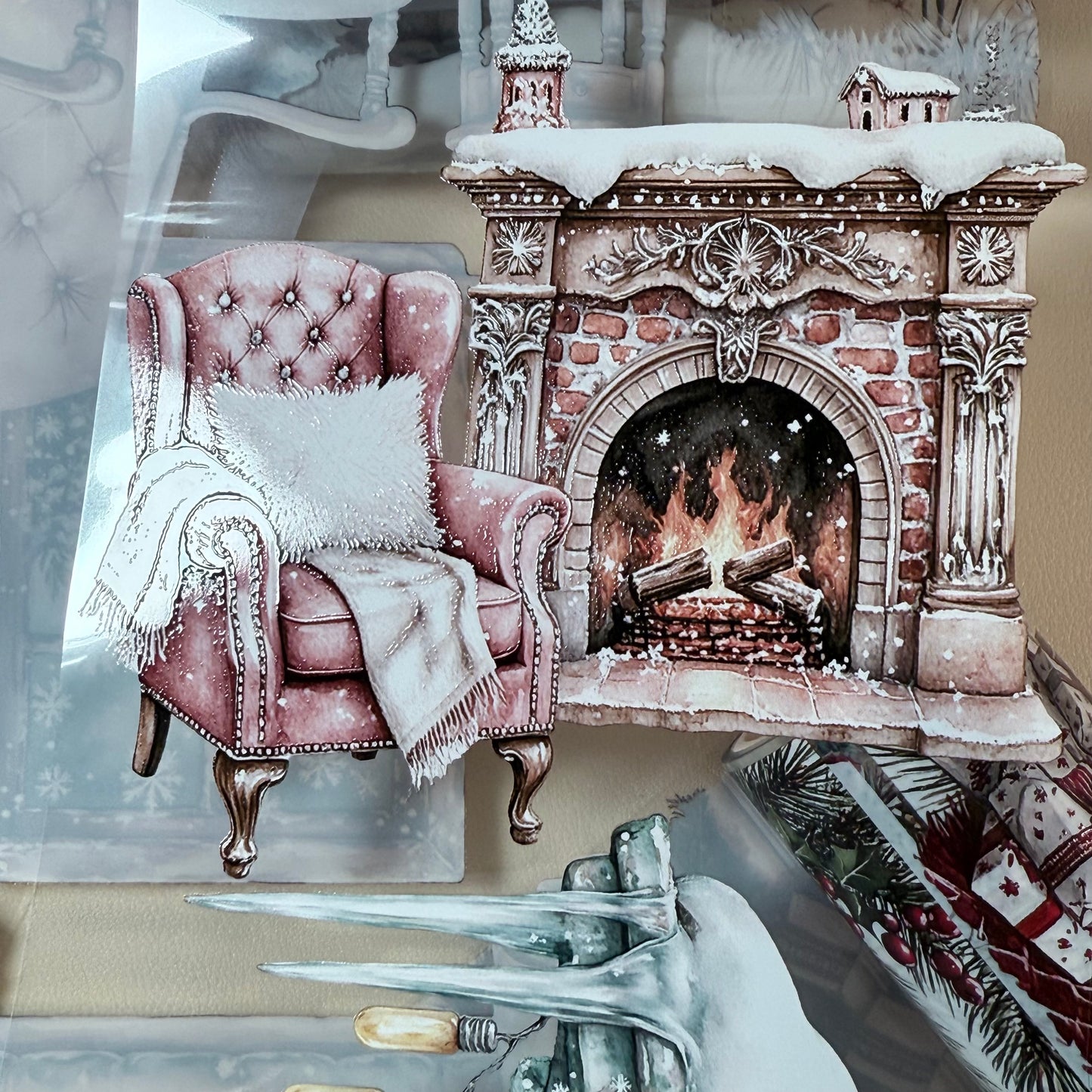 PET 3D raised Winter Landscape tape,one roll fashion, junk journal, scrapbooking,bullet journal, card making.