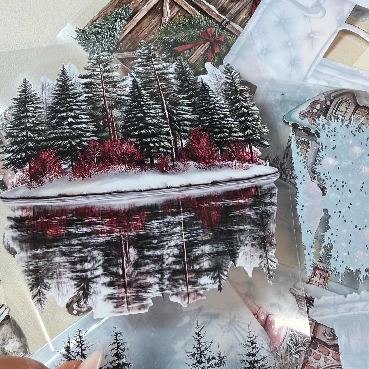 PET 3D raised Winter Landscape tape,one roll fashion, junk journal, scrapbooking,bullet journal, card making.