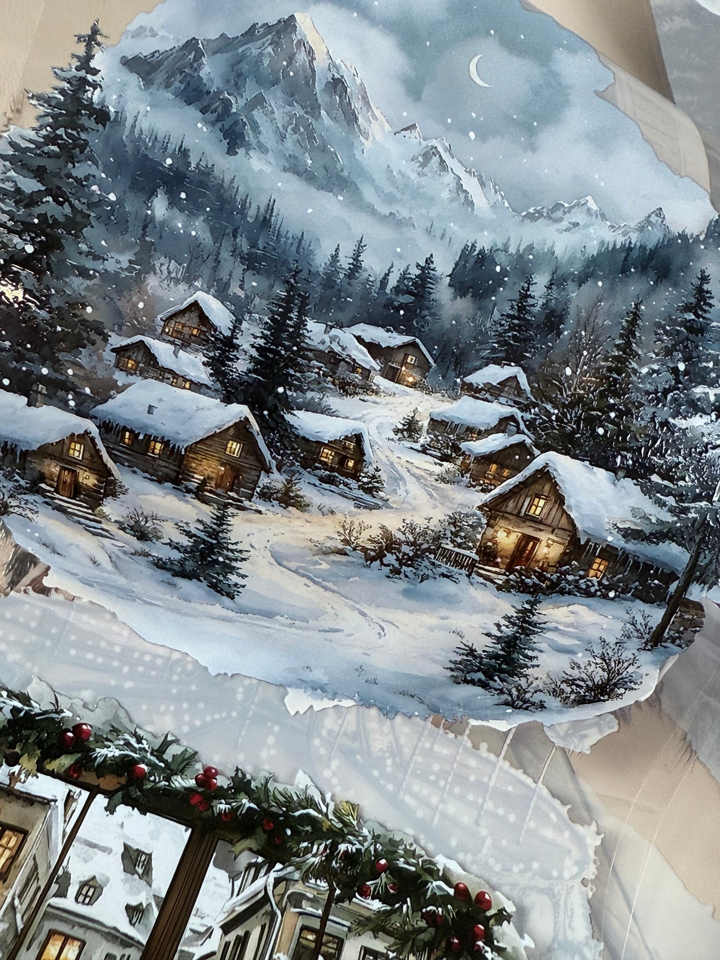 PET 3D raised Winter Landscape4 tape,one roll fashion, junk journal, scrapbooking,bullet journal, card making.