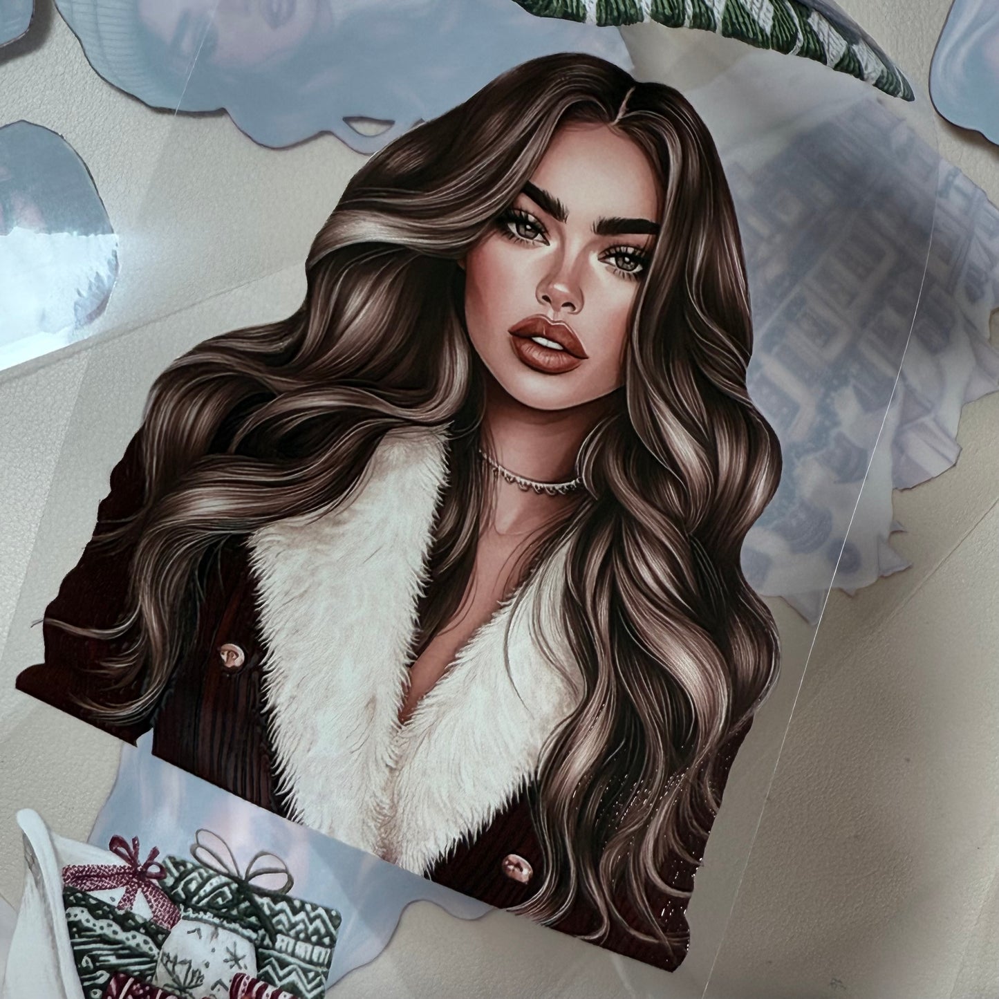 PET 3D raised Nordic Knit Winter and Champagne Christmas tape,one roll fashion, junk journal, scrapbooking,bullet journal, card making.