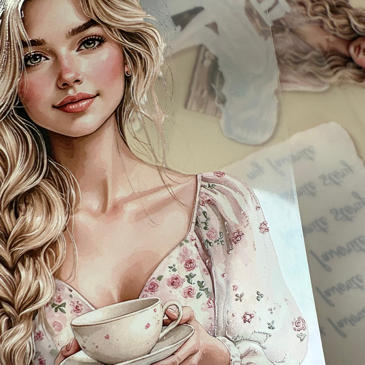 PET Romantic Tea and Love Letters 3D raised tape,one roll fashion, junk journal, scrapbooking,bullet journal, card making.
