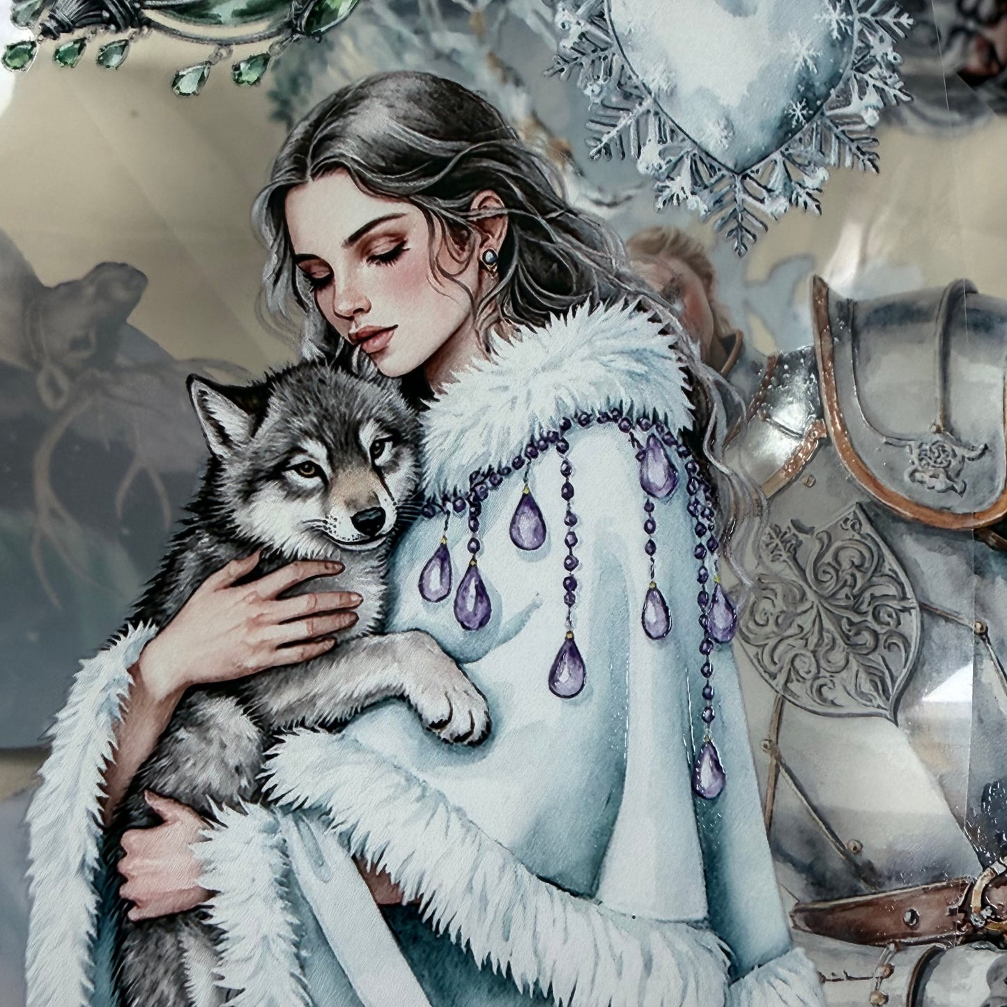 Starlit Tundra Princess and  Aurora Wolf Pack PET 3D raised tape,one roll fashion, junk journal, scrapbooking,bullet journal, card making.