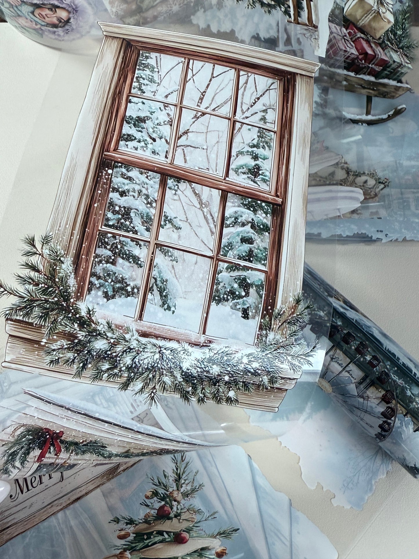 PET 3D raised Winter Landscape4 tape,one roll fashion, junk journal, scrapbooking,bullet journal, card making.