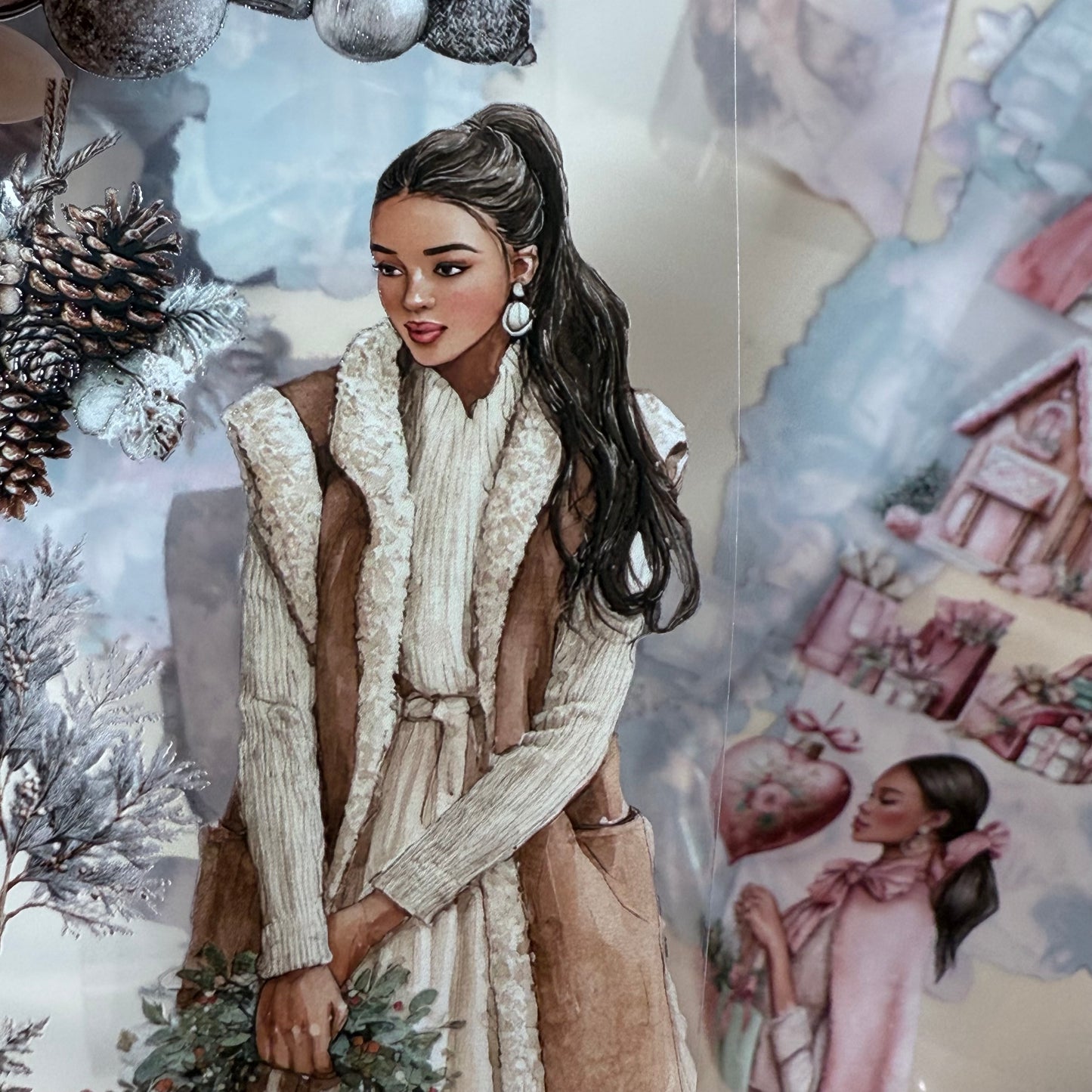 PET 3D raised Coquette and Farmhouse Christmas tape,one roll fashion, junk journal, scrapbooking,bullet journal, card making.