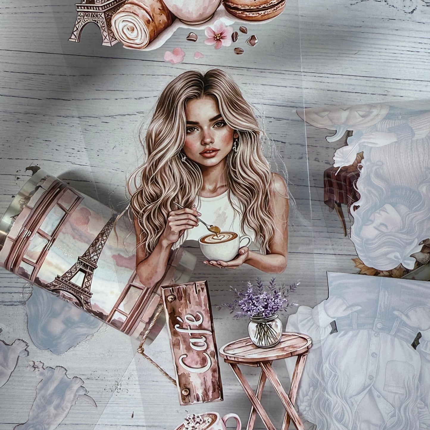 PET 3D raised Parisian Coffee and Autumn Enchanters tape,one roll fashion, junk journal, scrapbooking,bullet journal, card making.