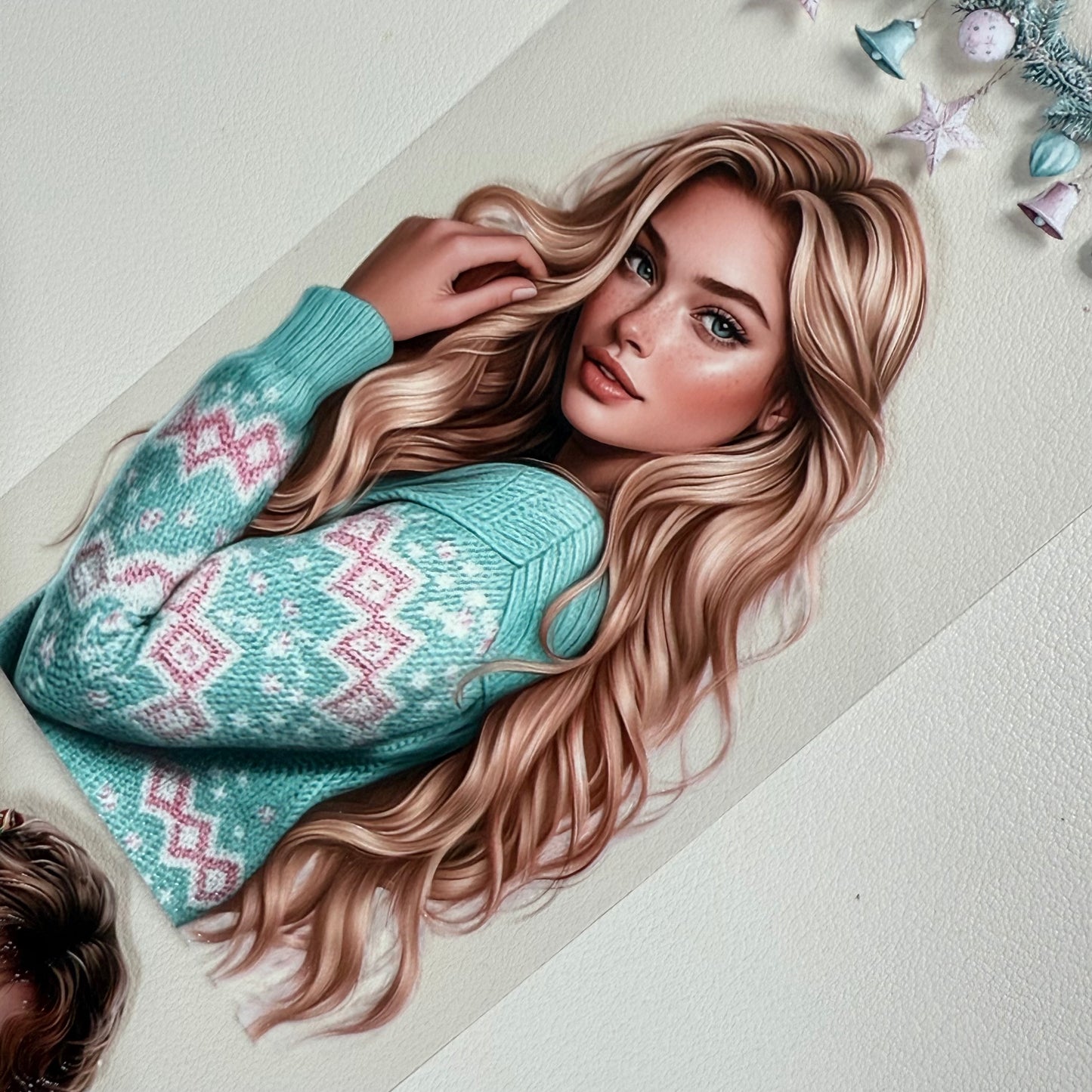 PET 3D raised Pink and teal Christmas and Frosted Fables tape,one roll fashion, junk journal, scrapbooking,bullet journal, card making.