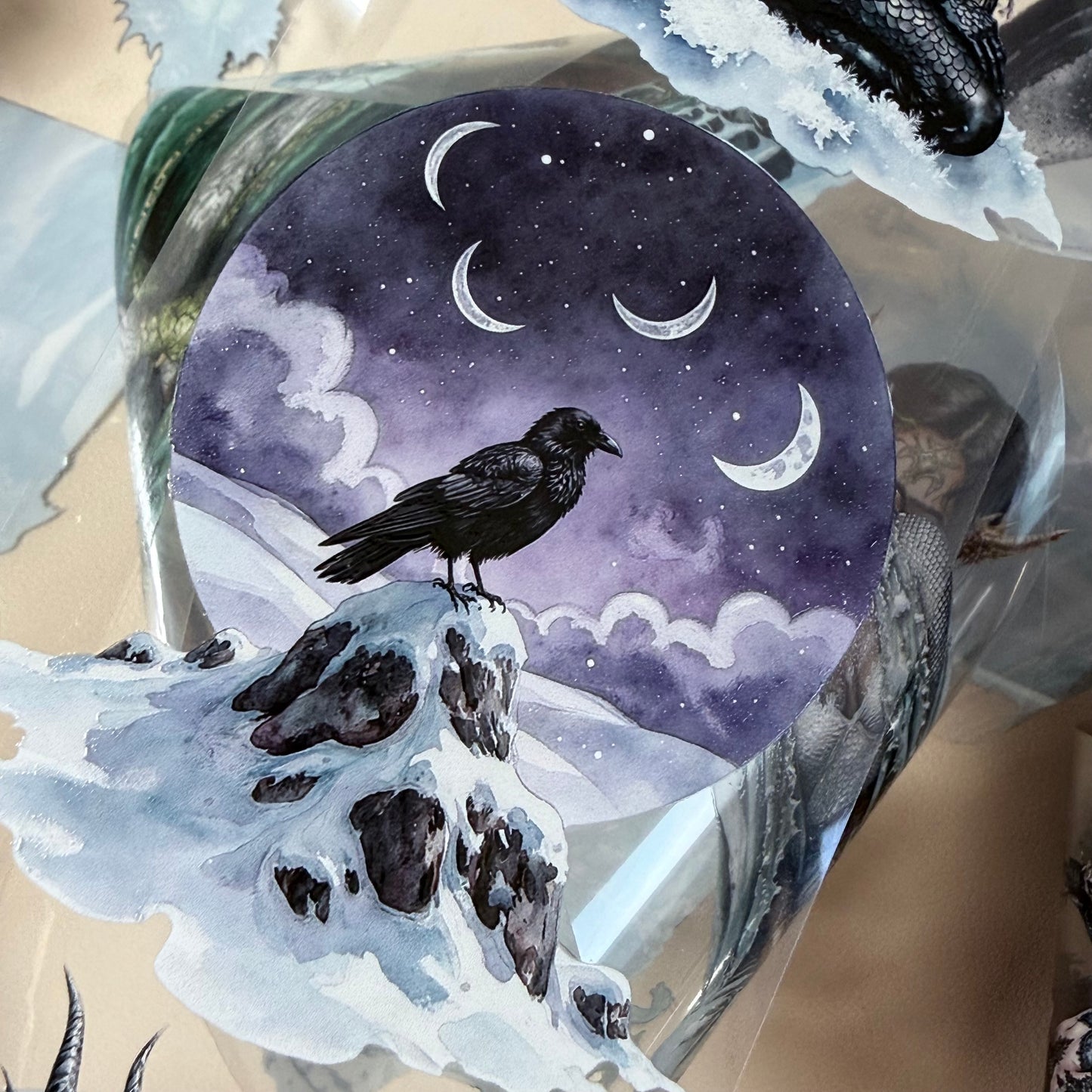 Runestone Winter Wyrms and Moonshadow Night Dragons PET 3D raised tape,one roll fashion, junk journal, scrapbooking,bullet journal, card making.