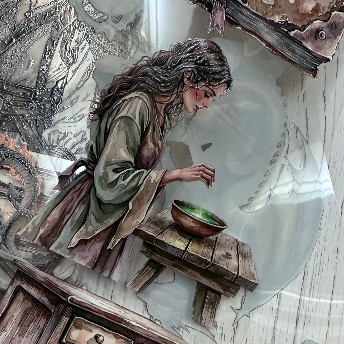 PET 3D raised Apothecary Essence and Grey Dragon Witch tape,one roll fashion, junk journal, scrapbooking,bullet journal, card making.