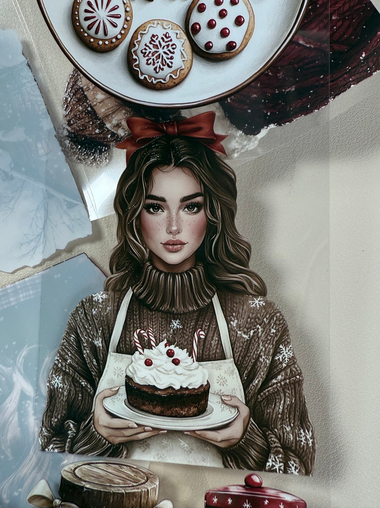 PET 3D raised Christmas  countryside and Peppermint mocha Noel tape,one roll fashion, junk journal, scrapbooking,bullet journal, card making.