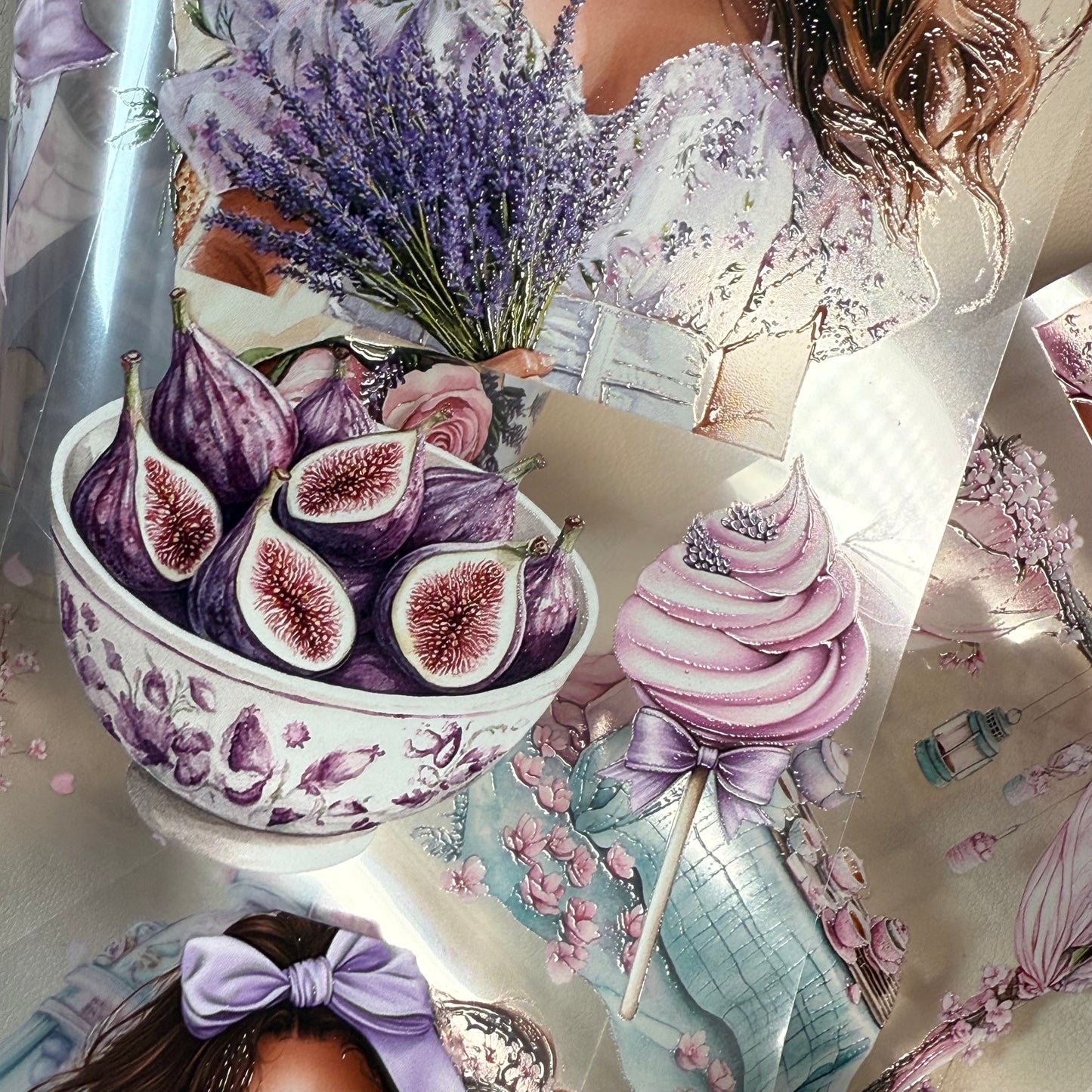 PET 3D raised Lavender Provence and Japanese dreams tape,one roll fashion, junk journal, scrapbooking,bullet journal, card making.