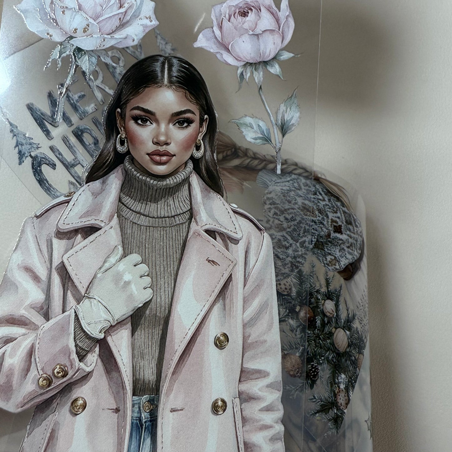 PET 3D raised Blush Noel Studio and Rustic Christmas tape,one roll fashion, junk journal, scrapbooking,bullet journal, card making.