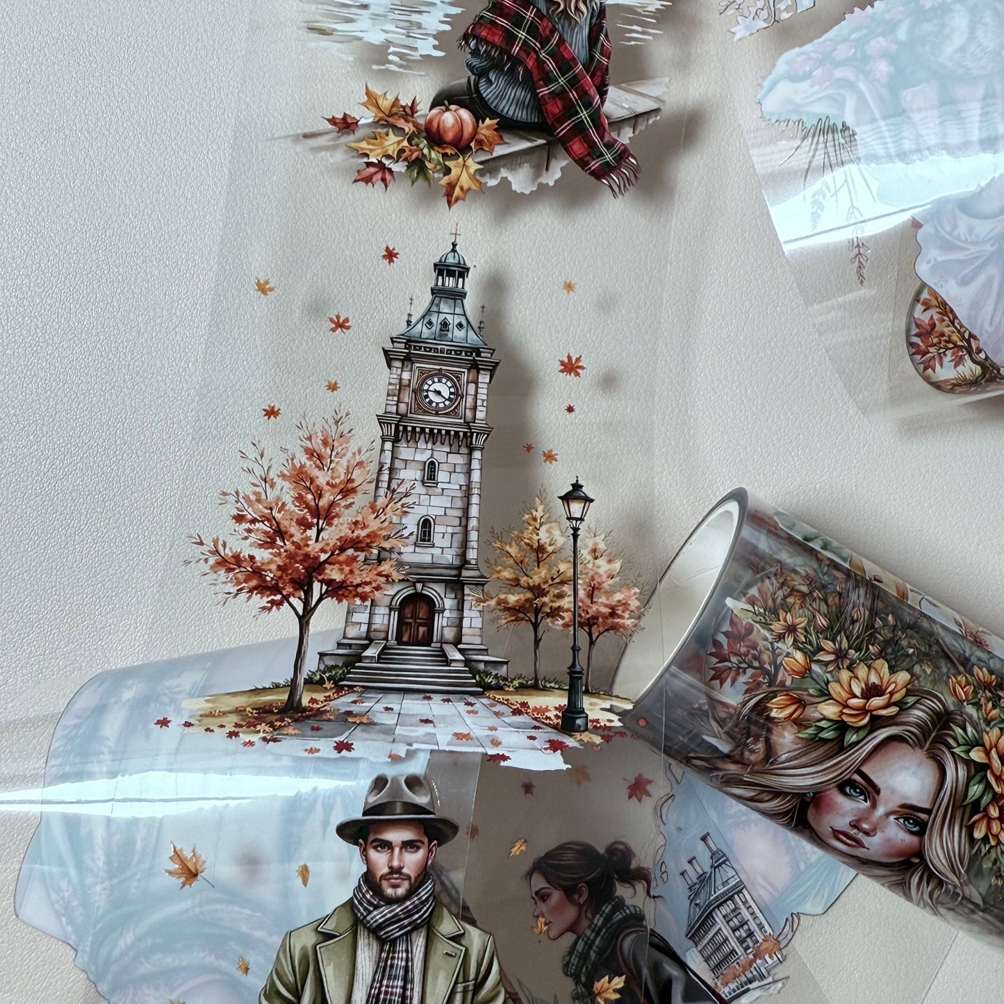 PET 3D raised The Sacred Autumnal Rite and London Falling Leaves tape,one roll fashion, junk journal, scrapbooking,bullet journal, card making.