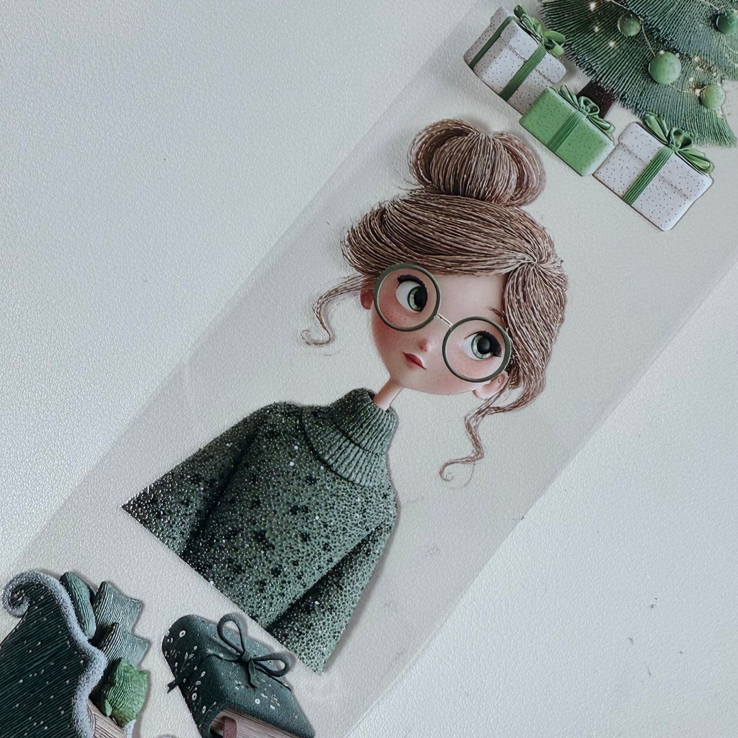 PET 3D raised Whimsical City  and Green winter tape,one roll fashion, junk journal, scrapbooking,bullet journal, card making.