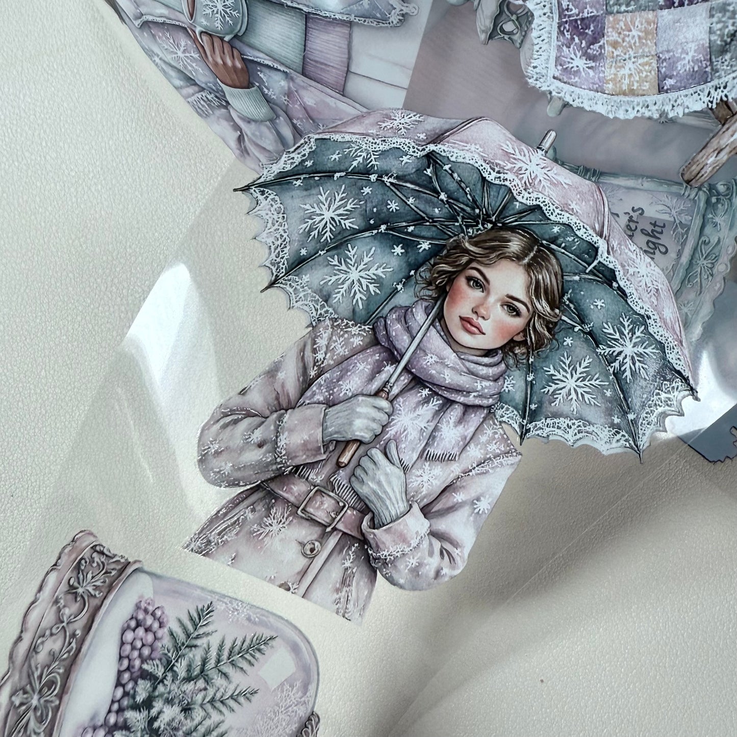 PET 3D raised Pink and teal Christmas and Frosted Fables tape,one roll fashion, junk journal, scrapbooking,bullet journal, card making.