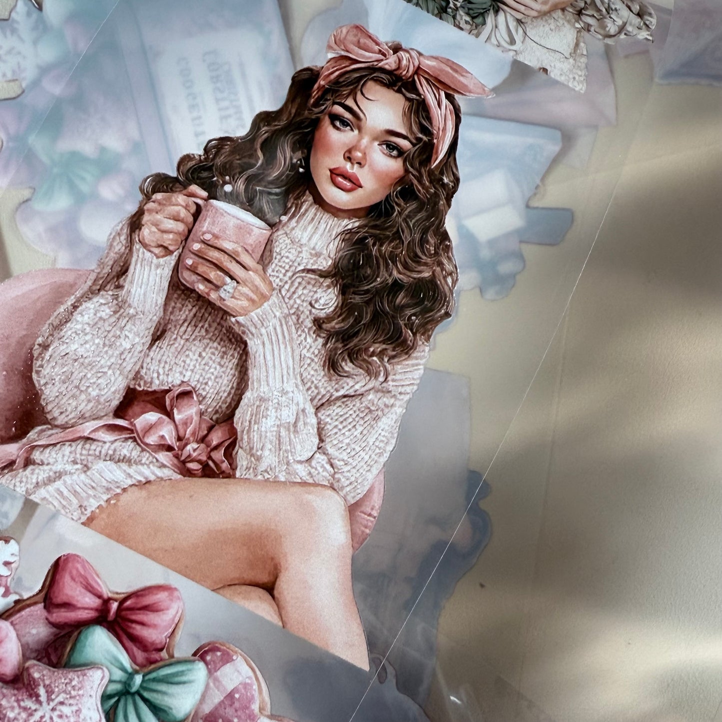 PET 3D raised Coquette and Farmhouse Christmas tape,one roll fashion, junk journal, scrapbooking,bullet journal, card making.