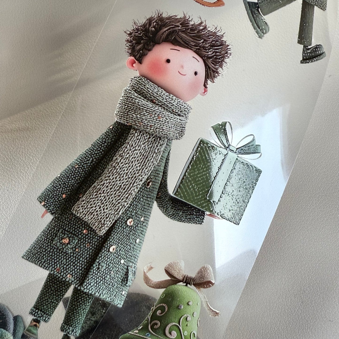 PET 3D raised Whimsical City  and Green winter tape,one roll fashion, junk journal, scrapbooking,bullet journal, card making.