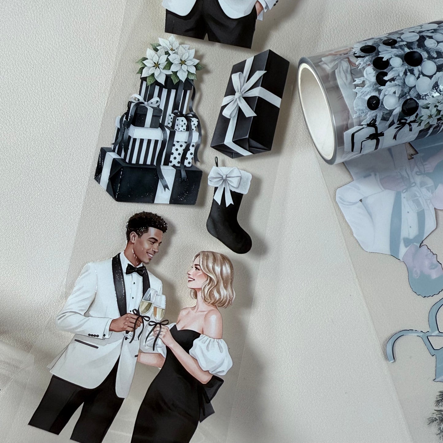 PET 3D raised Noir Noel Luxe and Pinkmas tape,one roll fashion, junk journal, scrapbooking,bullet journal, card making.