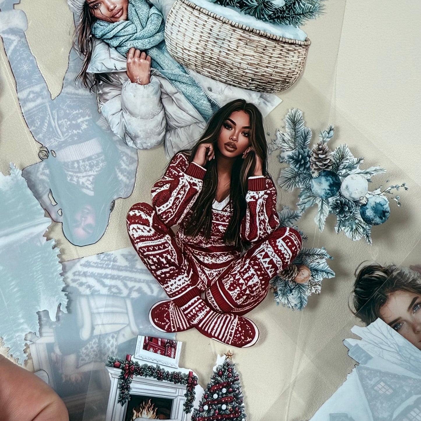 PET 3D raised Merry & Bright Christmas and Snowy Cabin tape,one roll fashion, junk journal, scrapbooking,bullet journal, card making.