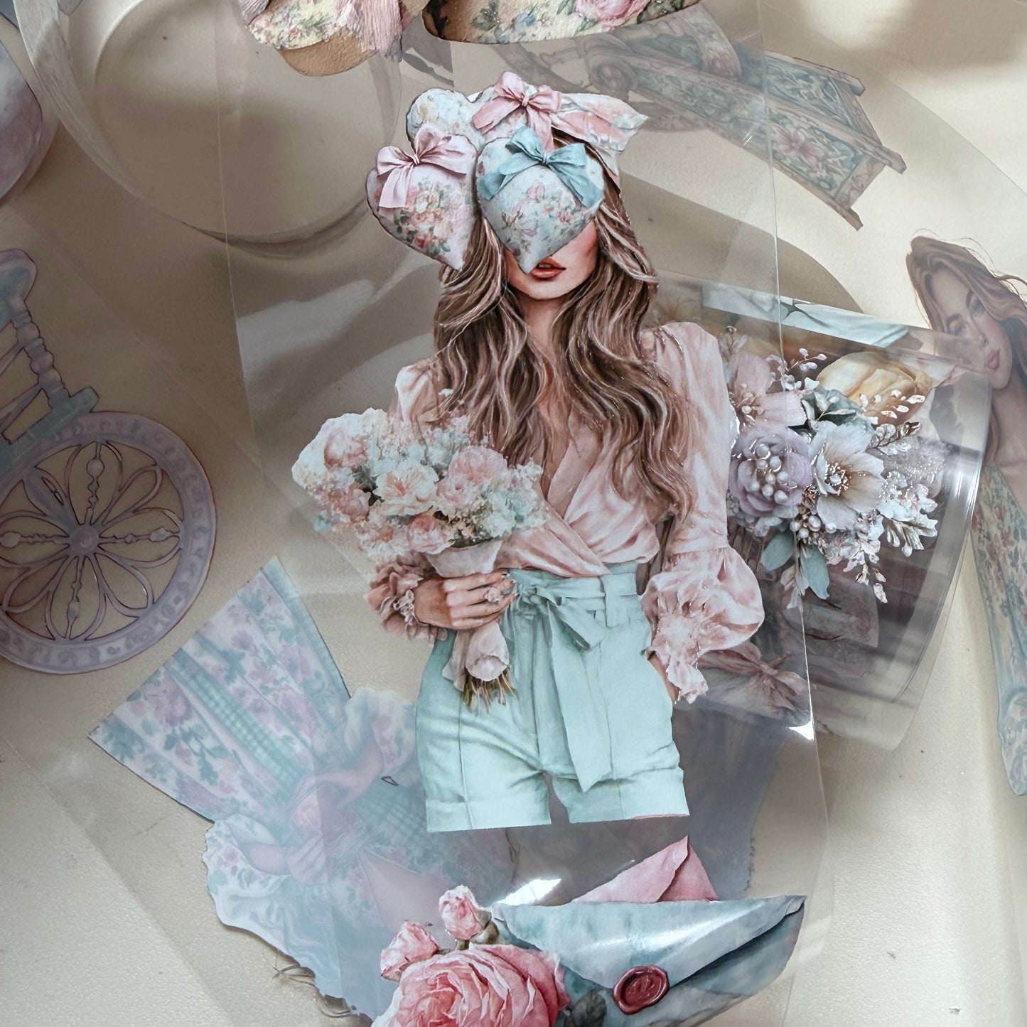 Pastel Coquette and Wildwood Reverie PET 3D raised tape,one roll fashion, junk journal, scrapbooking,bullet journal, card making.