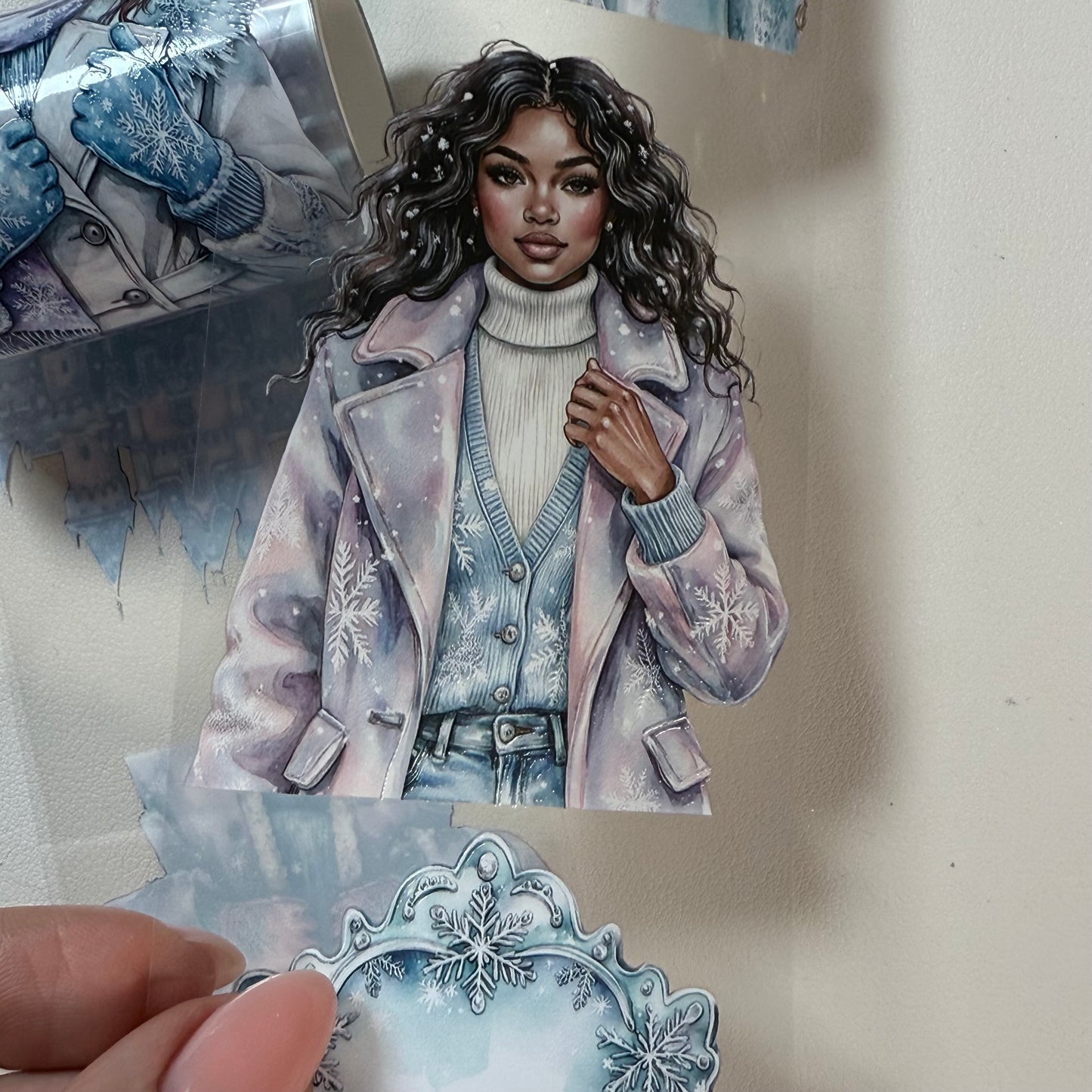 PET 3D raised Blue Pastel Winter and Frosted Whispers tape,one roll fashion, junk journal, scrapbooking,bullet journal, card making.