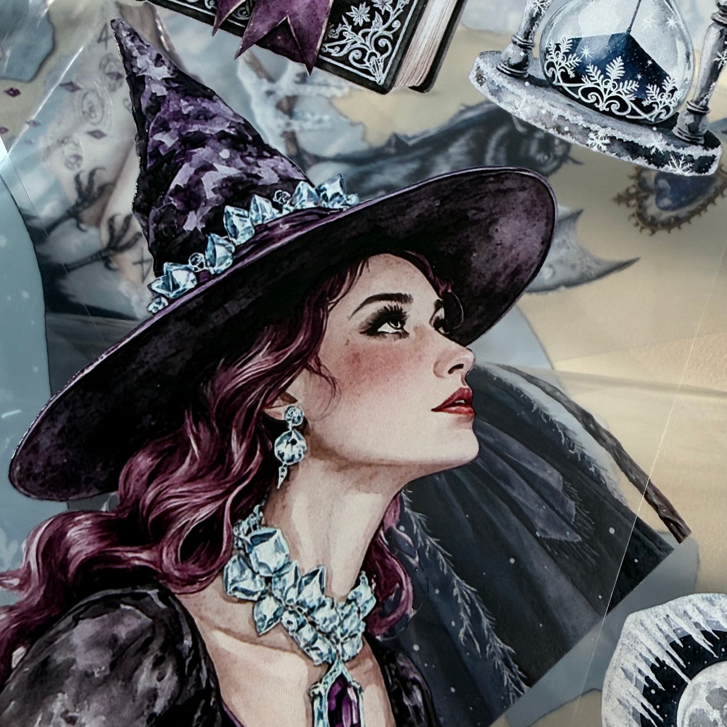 Moonlit Frost Witch and Lapis Lazuli Winter Witch PET 3D raised tape,one roll fashion, junk journal, scrapbooking,bullet journal, card making.