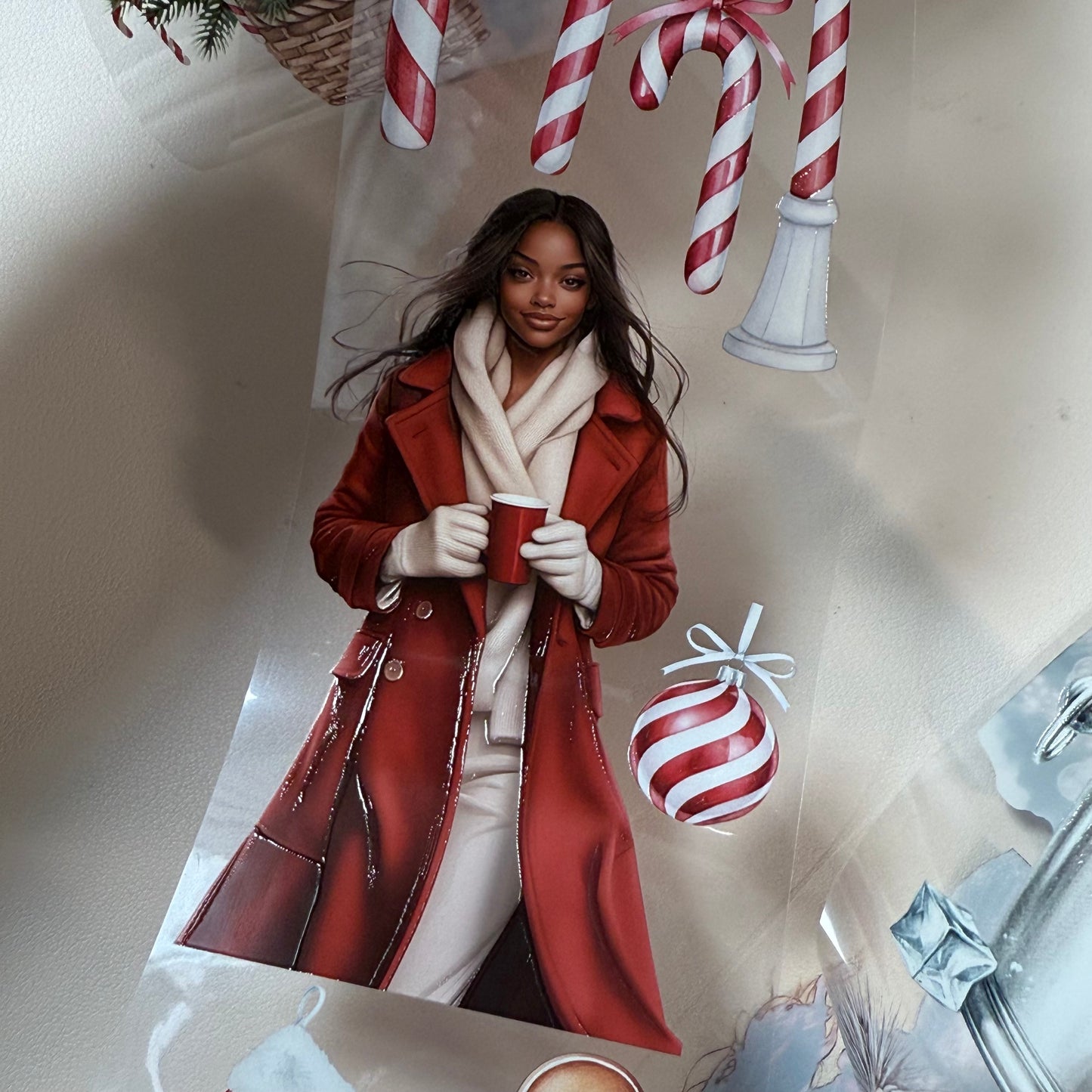 PET 3D raised Silver New Year and Candy Cane Lane tape,one roll fashion, junk journal, scrapbooking,bullet journal, card making.