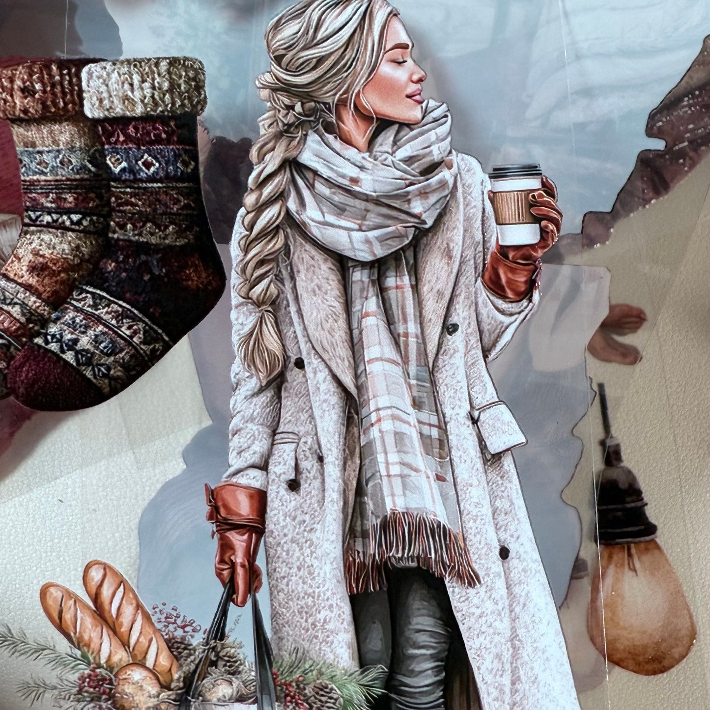 PET 3D raised Winter Hygge and Christmas Cottage tape,one roll fashion, junk journal, scrapbooking,bullet journal, card making.