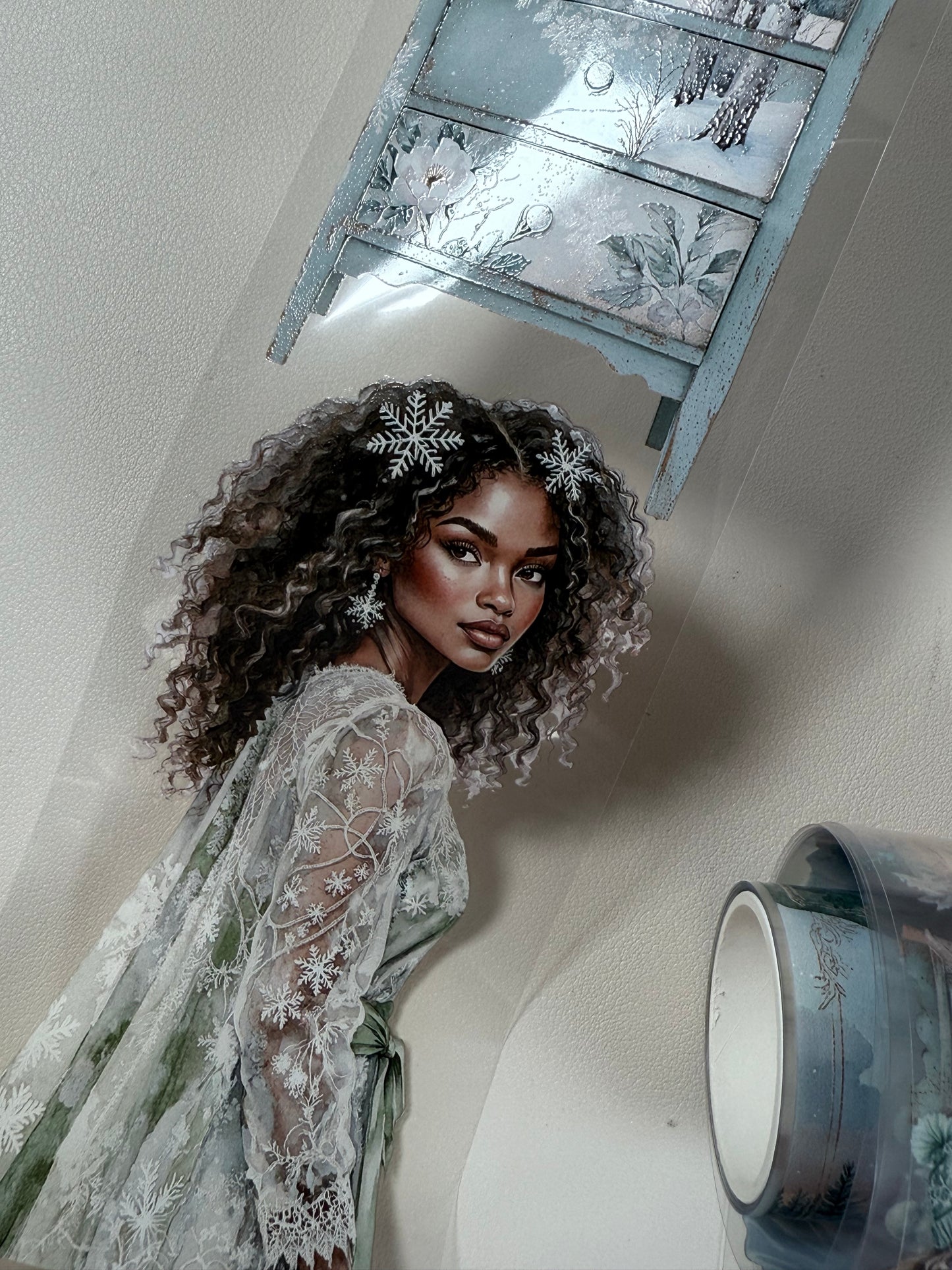 PET 3D raised Winter Wonderland2 and  Snowy Woodland tape,one roll fashion, junk journal, scrapbooking,bullet journal, card making.