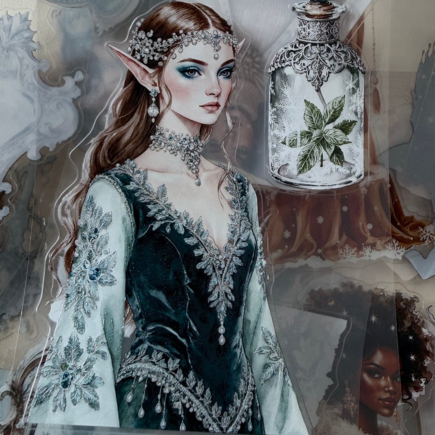 KISSCUT  Winter Elven Couture and Topaz Winter Witch PET 3D raised tape,one roll fashion, junk journal, scrapbooking,bullet journal, card making.